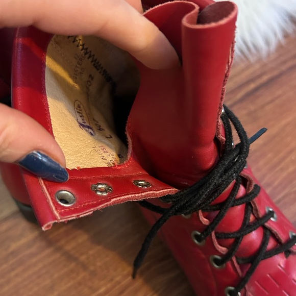 Vintage Justin Roper Cherry Red Leather Lace Up Boots - Picture 7 of 13